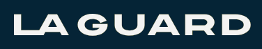 Text logo reading "LA GUARD" in a modern font against a dark background.