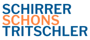 Law firm logo text featuring the names Schirrer, Schons, and Tritschler in bold blue and orange letters.