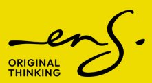 Yellow logo with cursive text stating "ens." and slogan "ORIGINAL THINKING" underneath.