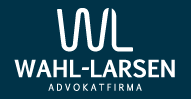 Wahl-Larsen Advokatfirma logo displayed in a modern design with blue background and white text.