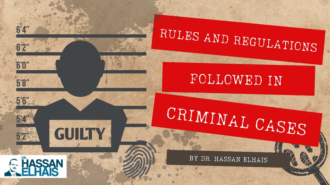 Mugshot graphic with the word "GUILTY" under profile silhouette and text about criminal case regulations.
