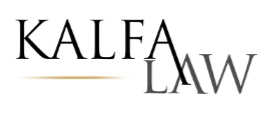 Kalfa Law logo featuring stylized text in black, gold, and gray colors, representing a legal practice.
