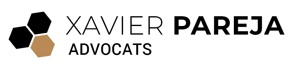 Law firm logo featuring "Xavier Pareja Advocats" with geometric design elements.