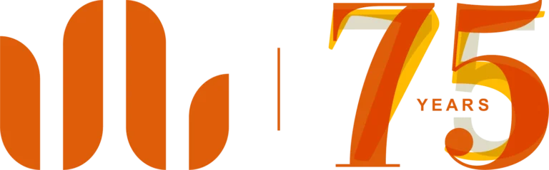 Graphic featuring the number 75 in vibrant colors, symbolizing an anniversary celebration.