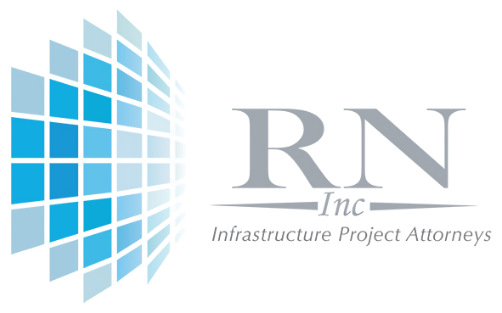Logo of a legal firm featuring the initials "RN" and a stylized graphic design in blue tones.