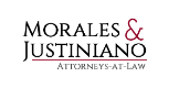 Law firm logo featuring "Morales & Justiniano Attorneys-at-Law" in stylized text.