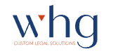 Legal firm logo featuring the letters 'whg' and the phrase 'Custom Legal Solutions' in professional font.