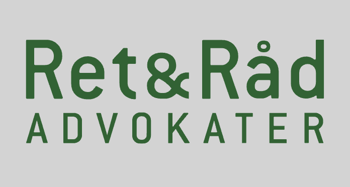 Legal firm logo with "Ret & Råd Advokater" in green text on a light gray background.