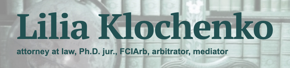 Attorney Lilia Klochenko's professional profile with legal credentials displayed against a background of law books.