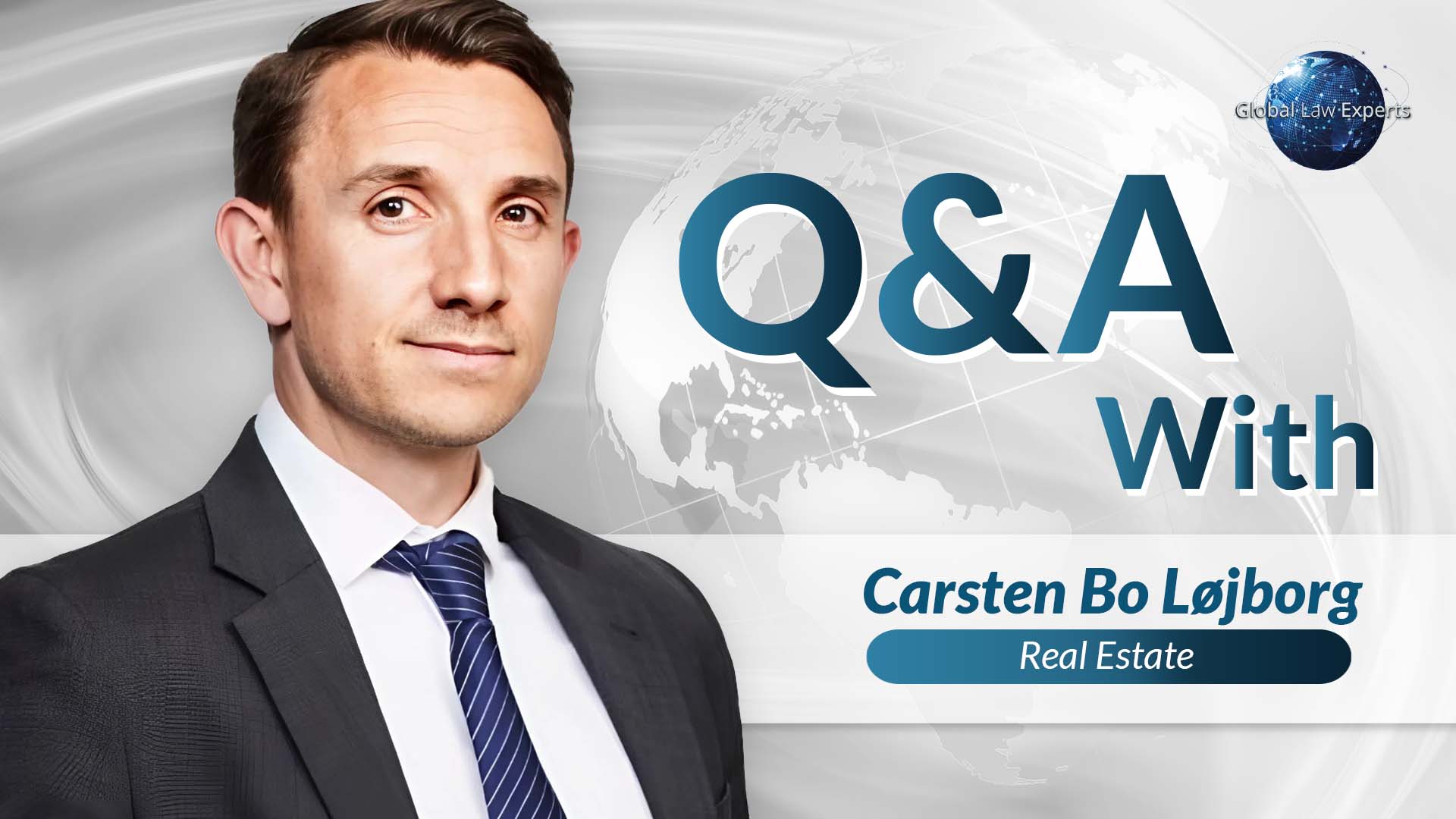 Professional in a suit featured in a Q&A graphic, representing expertise in real estate law.