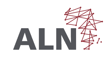 Logo of ALN, featuring a stylized map of Africa with network lines and the letters "ALN" in bold.