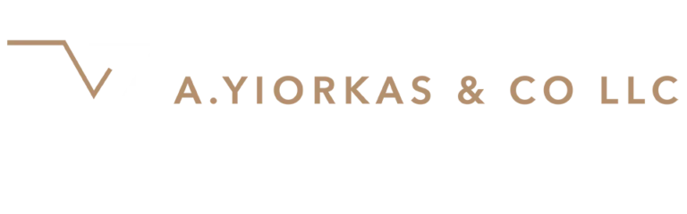 Law firm logo featuring the name "A. Yiorkas & Co LLC" with a stylized gavel design.