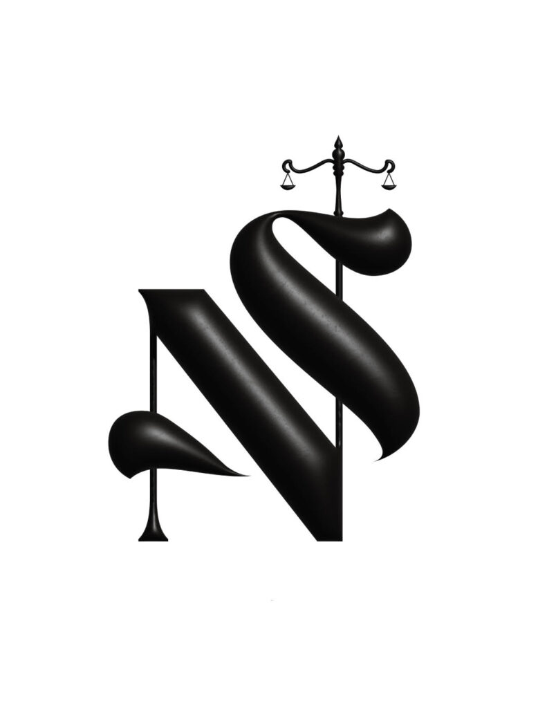 Stylized letter "S" intertwined with a scale of justice symbol, representing legal themes and law practice identity.