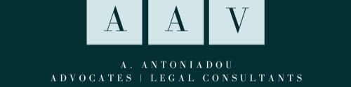 Logo featuring the initials AAV with the text "A. Antoniadou Advocates | Legal Consultants" below.