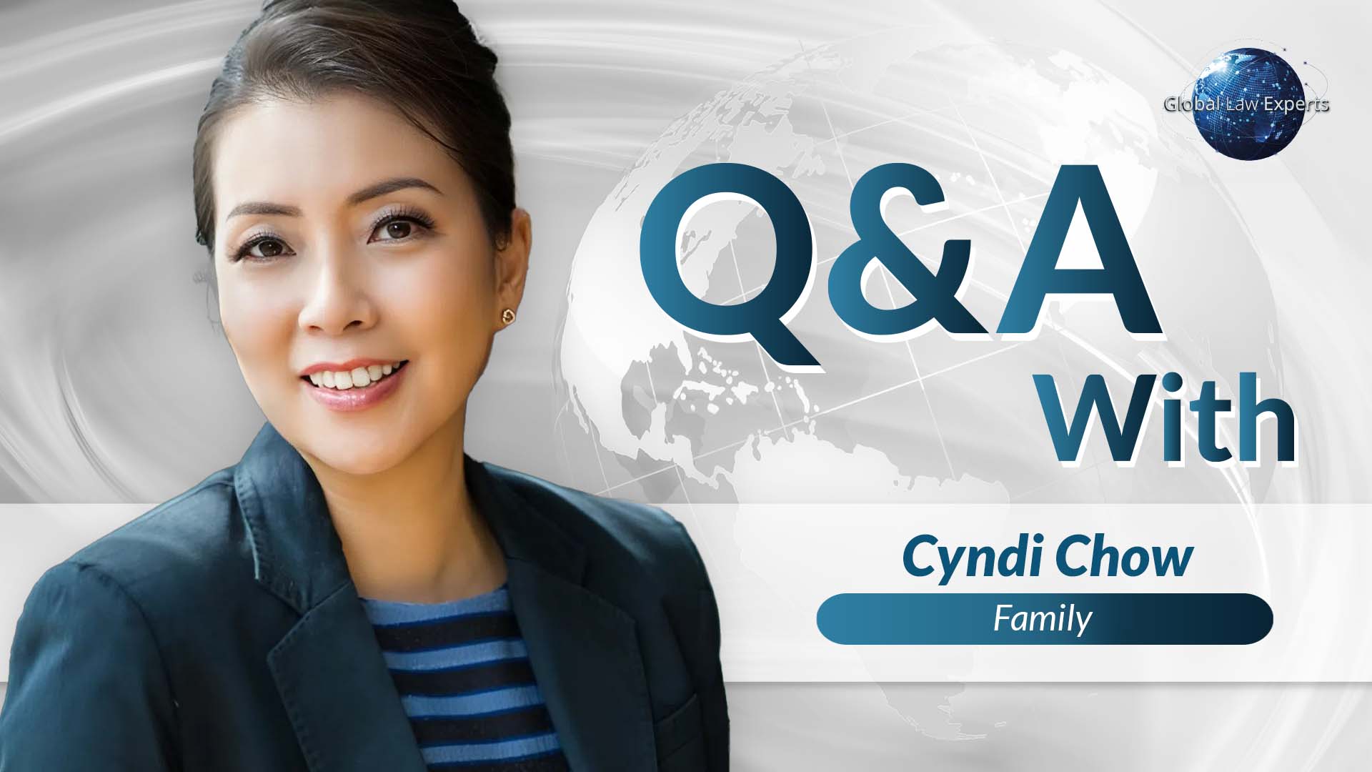 Professional woman smiling, featured in a Q&A setting related to family law with a global context.