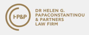 Law firm logo for Dr. Helen G. Papaconstantinou & Partners, featuring initials P&P in gold and black text.