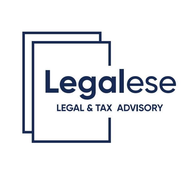 Text logo for Legalese, displaying "Legal & Tax Advisory" with two stacked document icons.