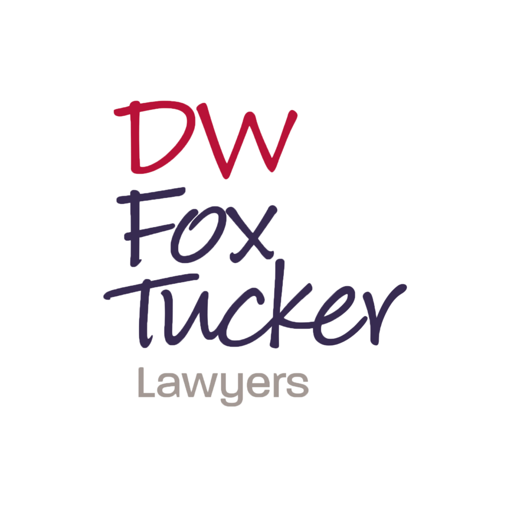 Law firm logo displaying "DW Fox Tucker Lawyers" in stylized text.