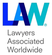 Logo for Lawyers Associated Worldwide, featuring the word 'LAW' prominently with the organization's name below.