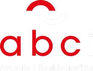 Logo of a law firm featuring the name "abci" and the words "Avocats | Rechtsanwälte" in red and black.