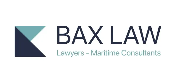BAX LAW logo featuring the text "Lawyers - Maritime Consultants" and a geometric design element.