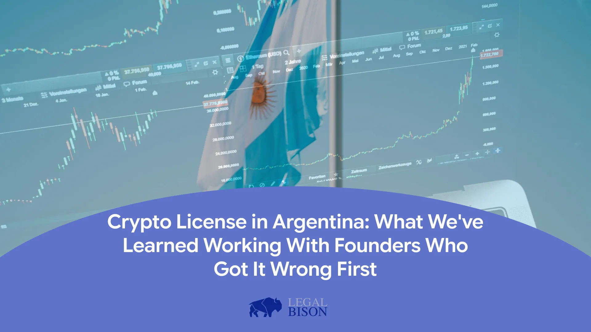 Graph displaying cryptocurrency trends alongside the Argentine flag on a digital screen.