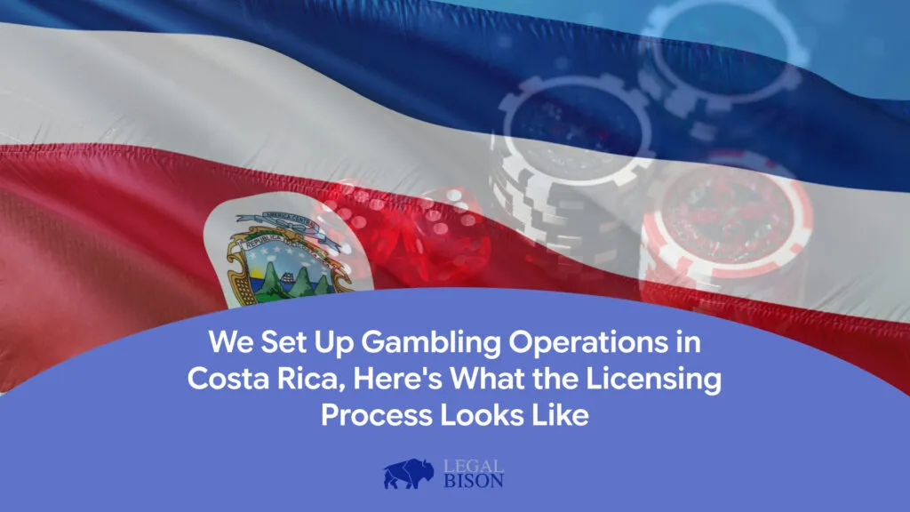 Costa Rican flag with casino chips and dice, representing legal gambling operations and licensing processes.
