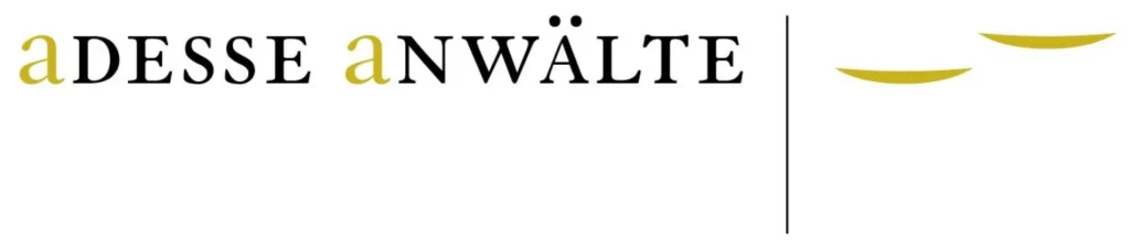 Law firm logo featuring the name "adEsse Anwälte" with stylized legal symbols.