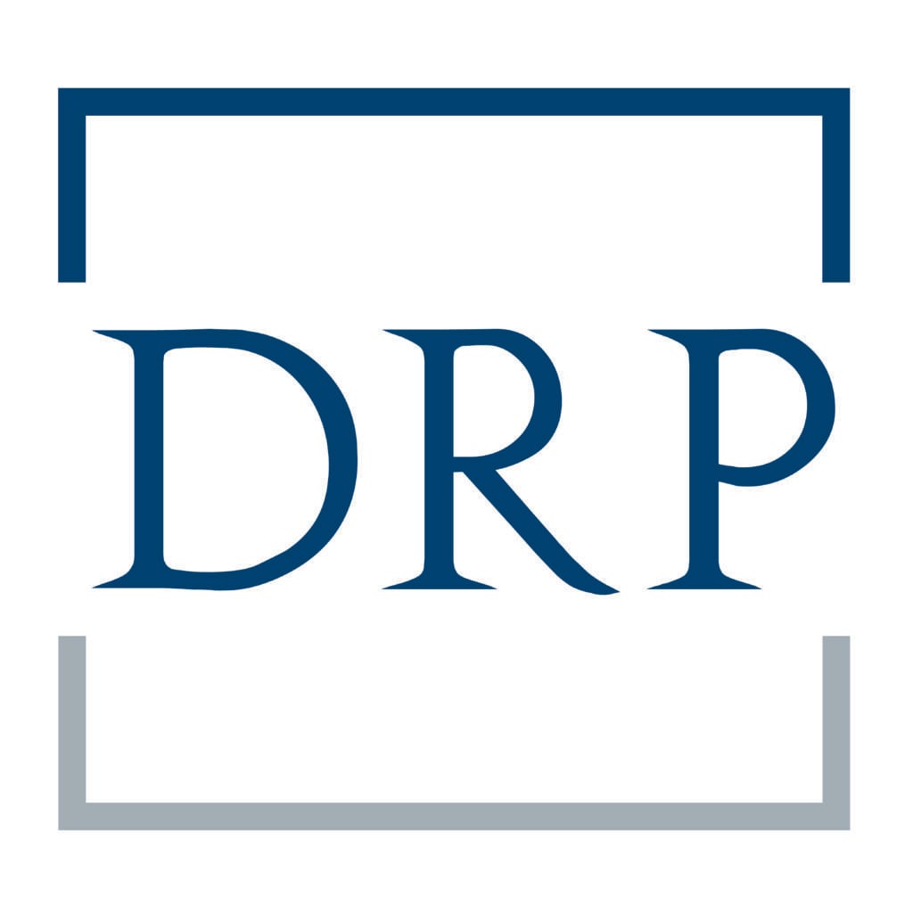 Legal logo featuring the letters "DRP" within a square border, used for branding in a legal context.