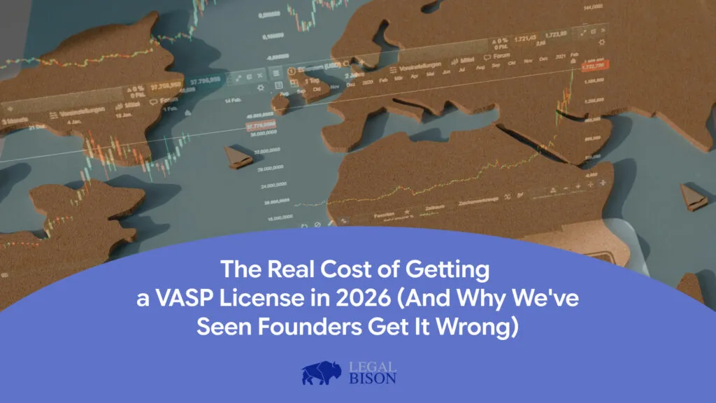 Abstract world map with financial charts highlighting the cost of obtaining a VASP license in 2026.