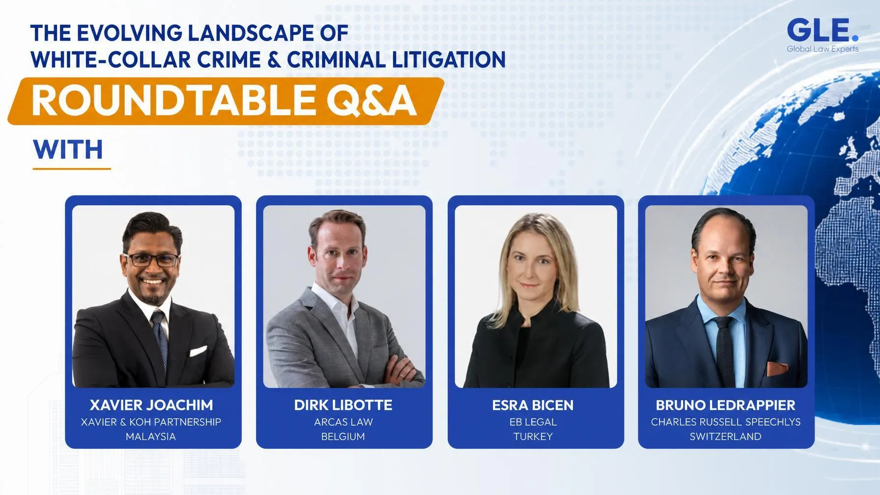 Four legal professionals participating in a roundtable discussion on white-collar crime and criminal litigation.