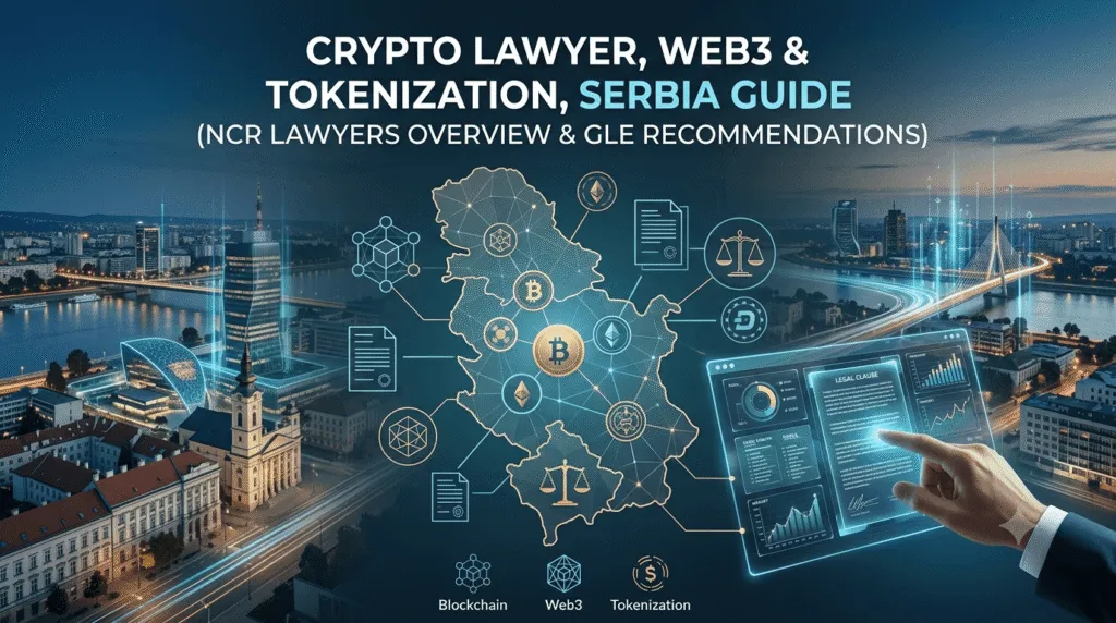 Crypto lawyer analyzing legal documents related to blockchain and tokenization in a modern urban setting.