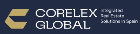 Corelex Global logo with the tagline "Integrated Real Estate Solutions in Spain" on a dark background.