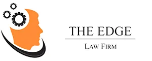Logo of The Edge Law Firm featuring a stylized human head and gears with the firm name prominently displayed.
