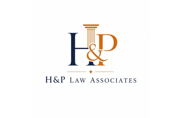 Logo of H&P Law Associates featuring stylized letters and a column symbol.